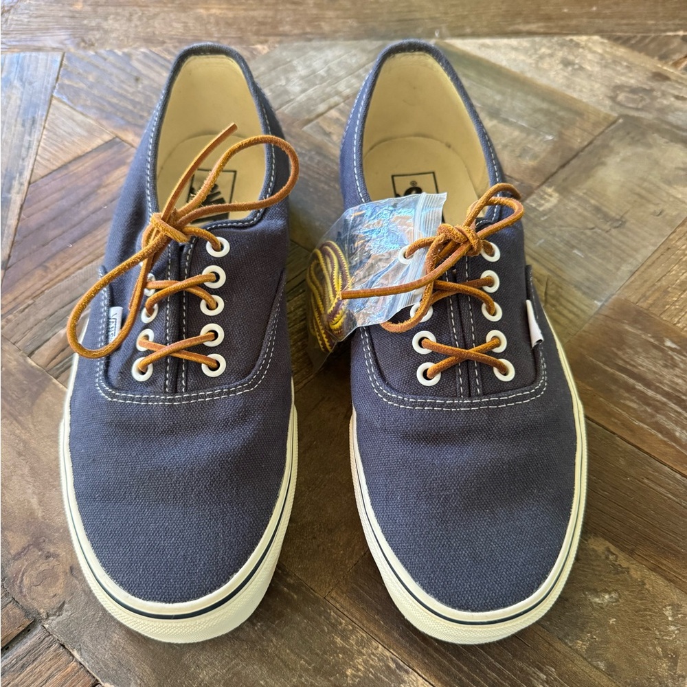 Vans Men's Navy Canvas Sneakers with Tan Laces
